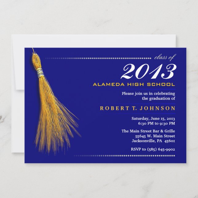 Abschluss-Einladung - Navy Blue & Gold-Einladung Einladung (Vorderseite)