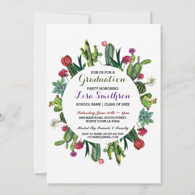 Abschluss Einladung Party Fiesta Cactus (Vorderseite)