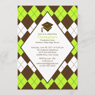 Abschluss Einladung Preppy Brown & Green Raute