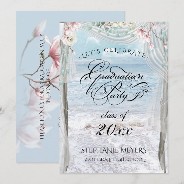 ABSCHLUSS | Elegant Beach Floral Arbor Einladung (Vorne/Hinten)