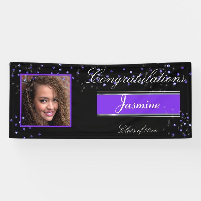 Abschluss Elegant Lila Sapphires Glückwunschs Grad Banner (Horizontal)