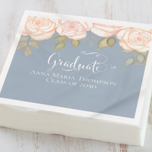 Abschluss Elegant Script Floral Dusty Blue Serviette