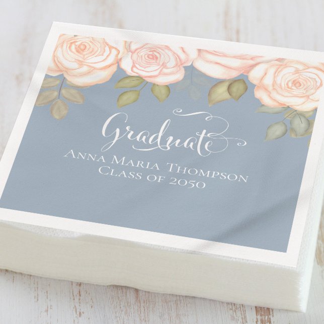 Abschluss Elegant Script Floral Dusty Blue Serviette (Von Creator hochgeladen)