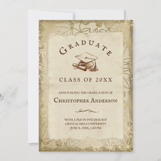 Abschluss Elegant Tan Ivy Blätter 2023 Graduate Ankündigung (Vorderseite)