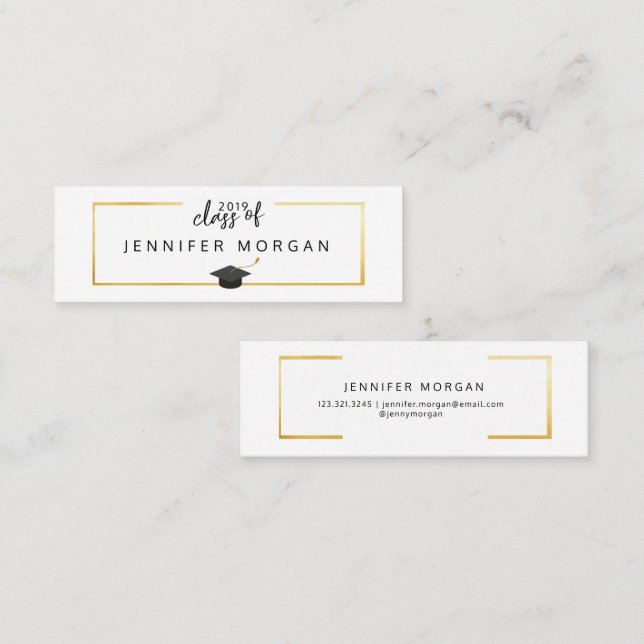 Abschluss Elegante Gold Border Name Card Mini Visitenkarte (Vorne/Hinten)