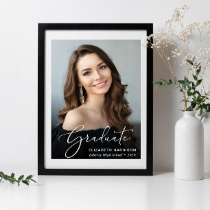 Abschluss Elegantes White Script Foto Overlay Poster
