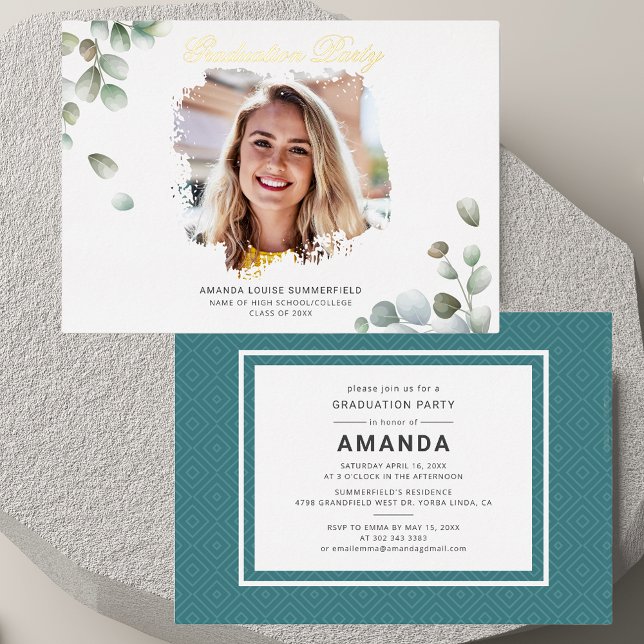 Abschluss Eukalyptus Greenery Succulent Grad 2025 Folieneinladung (Graduation Eucalyptus Greenery Succulent Grad 2025 Foil Invitation)