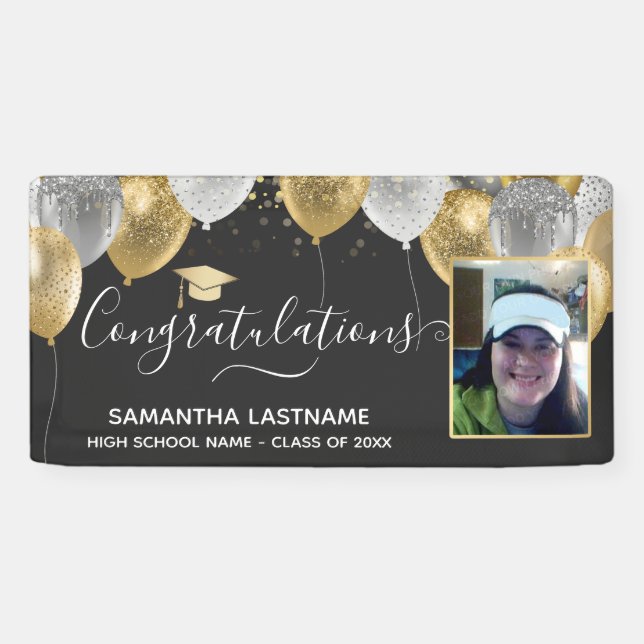 Abschluss Extravagant Glitzer Balloons Foto Banner (Horizontal)