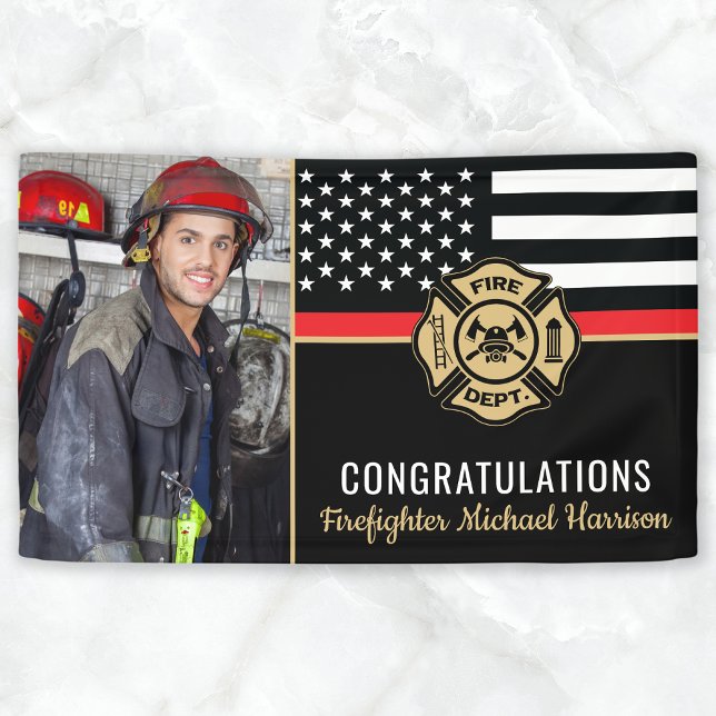 Abschluss-Flag-Foto der Feuerwehrakademie Banner (Firefighter Fire Academy Graduation Flag Photo Banner)