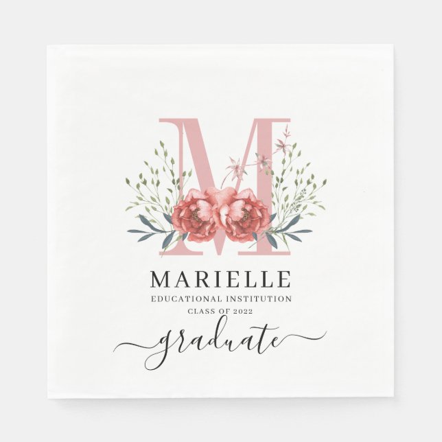 Abschluss Floral Monogram Logo Party Paper Napkin Serviette (Vorderseite)