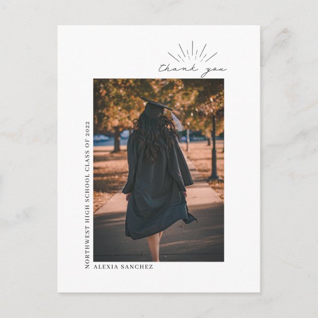 Abschluss Foto Black & White Line Art Vielen Dank Postkarte (Vorderseite)