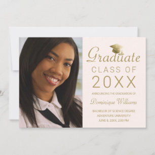Abschluss Foto Blush Gold Grad Cap Script 2023 Ankündigung