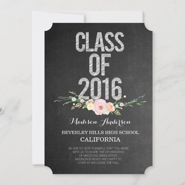 Abschluss Foto Class of 2016 Chalkboard Floral Einladung (Rückseite)