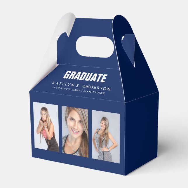 Abschluss Foto Collage Blue Custom Gevor Box Geschenkschachtel (Vorderseite)