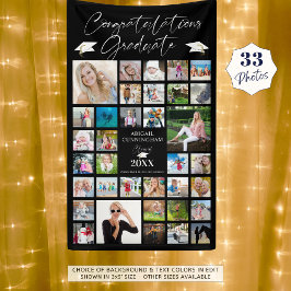 Abschluss Foto Collage Chic Script Black Banner