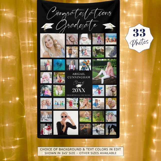 Abschluss Foto Collage Chic Script Black Banner (Von Creator hochgeladen)