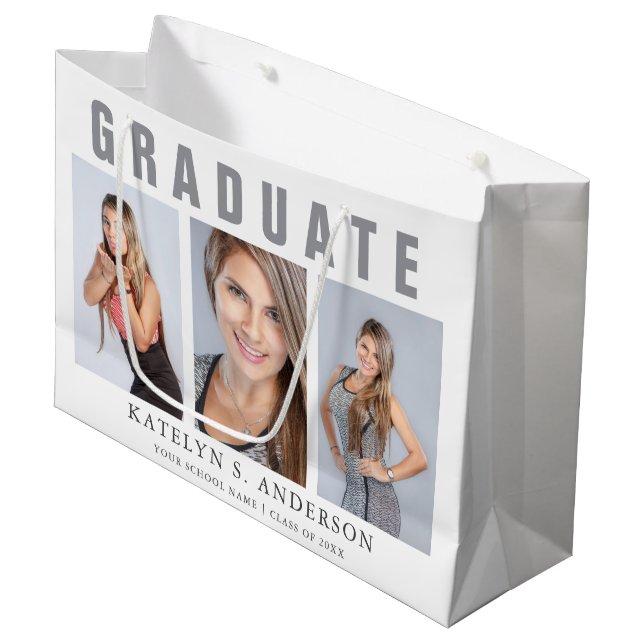 Abschluss Foto Collage Herzlichen Glückwunsch Große Geschenktüte (Vorderseite Schrägansicht)