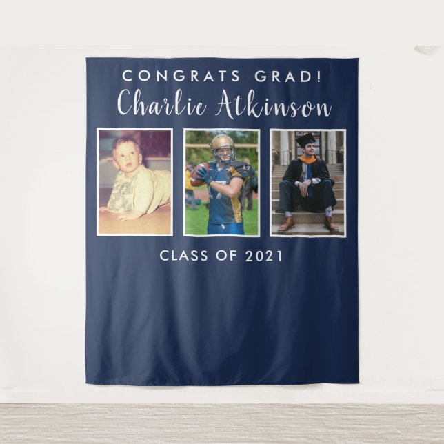 Abschluss-Foto-Collage Hintergrund-Banner Wandteppich (Vorderseite)