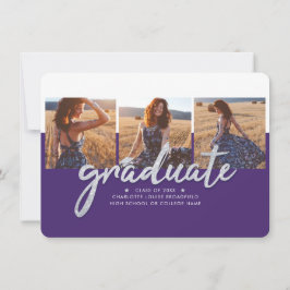 Abschluss Foto Collage Lila Silver Script Ankündigung