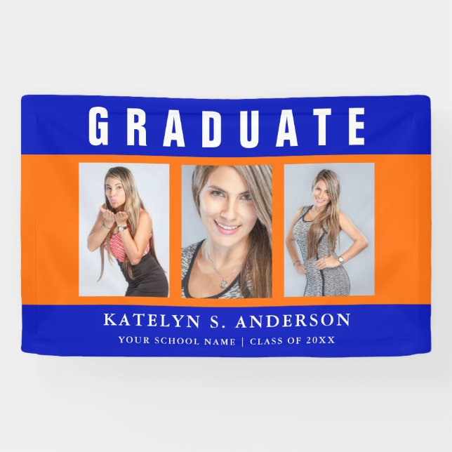 Abschluss Foto Collage Orange und Blau Banner (Horizontal)