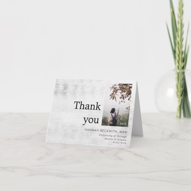 Abschluss Foto Danke, Rustikal Dankeskarte (Vorderseite)