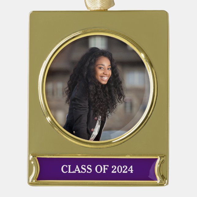 Abschluss-Foto des Jahrgangs Lila Banner-Ornament Gold (Vorderseite)