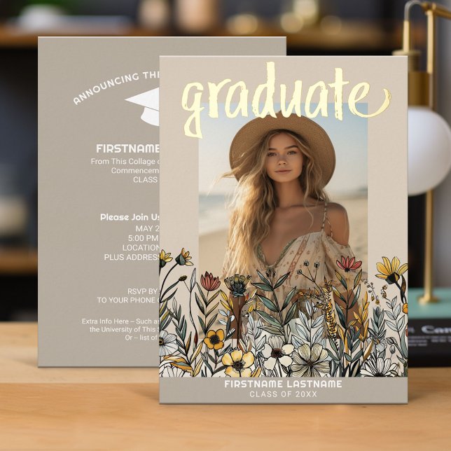 Abschluss Foto Farbenfrohe Blume - Grad Party Folieneinladung (Graduation Invitation)