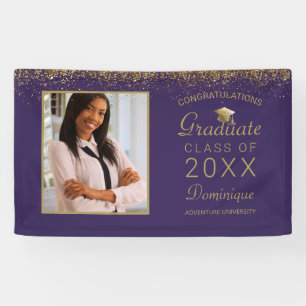 Abschluss Foto Gold Glam Script Grad Cap Lila Banner