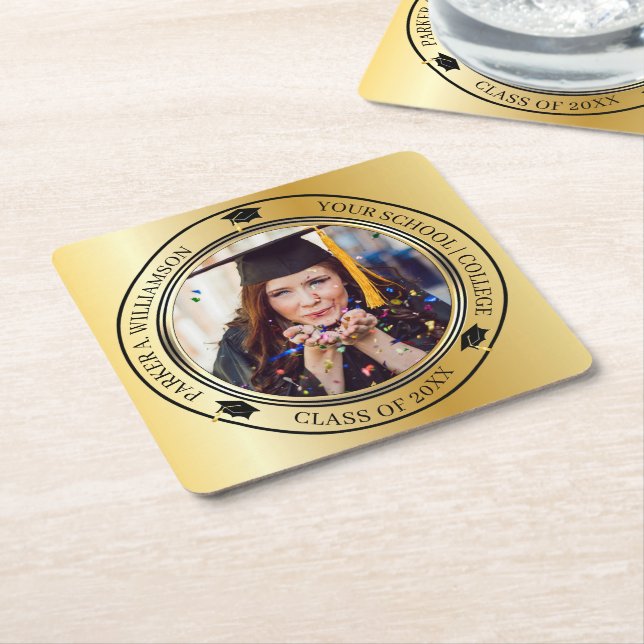 Abschluss Foto Gold Tone Grad Cap Jahr Rechteckiger Pappuntersetzer (angewinkelt)