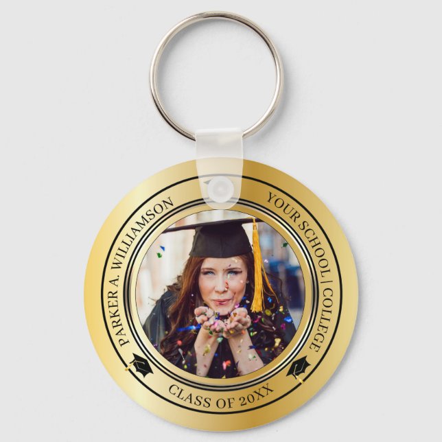 Abschluss Foto Gold Tone Grad Cap Jahr Schlüsselanhänger (Vorderseite)