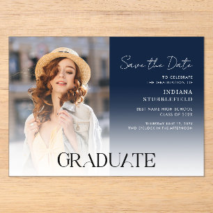Abschluss Foto  Grad Save the Date Acryleinladungen
