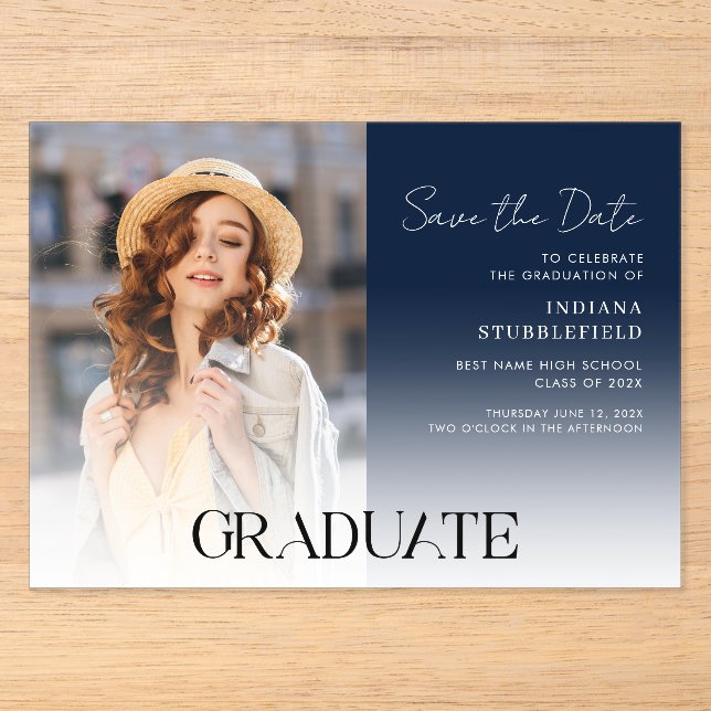 Abschluss Foto  Grad Save the Date Acryleinladungen (Vorderseite)