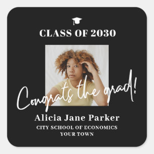 Abschluss Foto Graduate Class of 2024 Glückwunschs Quadratischer Aufkleber