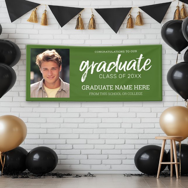 Abschluss Foto - Klasse der grünen Virtual Banner (Custom Graduation Banner with Photo and Grad Name)