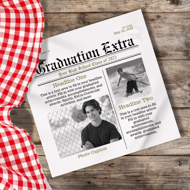 Abschluss Foto Modernes Cooler Spaß Fakten Zeitung Serviette (Graduation newspaper custom napkin)