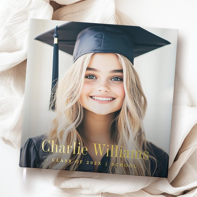 Abschluss Foto Modernes Studienjahr Gästebuch (Graduation photo modern graduate name year foil guest book)