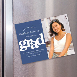 Abschluss Foto Navy Save the Date Moderne Magneteinladung