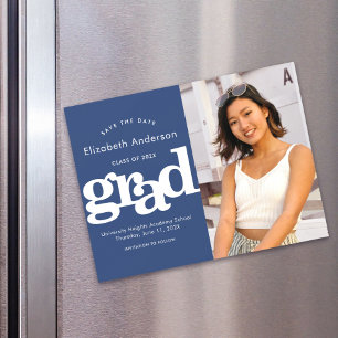 Abschluss Foto Navy Save the Date Moderne Magneteinladung