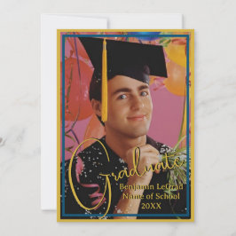 Abschluss Foto Personalisiert Note Navy und Gold Einladung