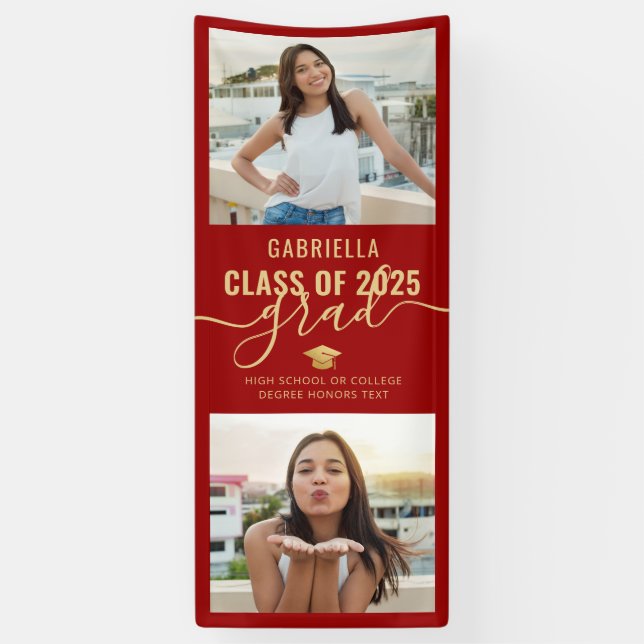 Abschluss Foto Rot und Gold Elegantes Banner (Vertikal)
