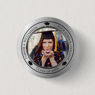 Abschluss Foto Silver Tone Grad Cap Jahr Button