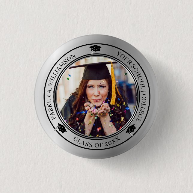 Abschluss Foto Silver Tone Grad Cap Jahr Button (Vorderseite)