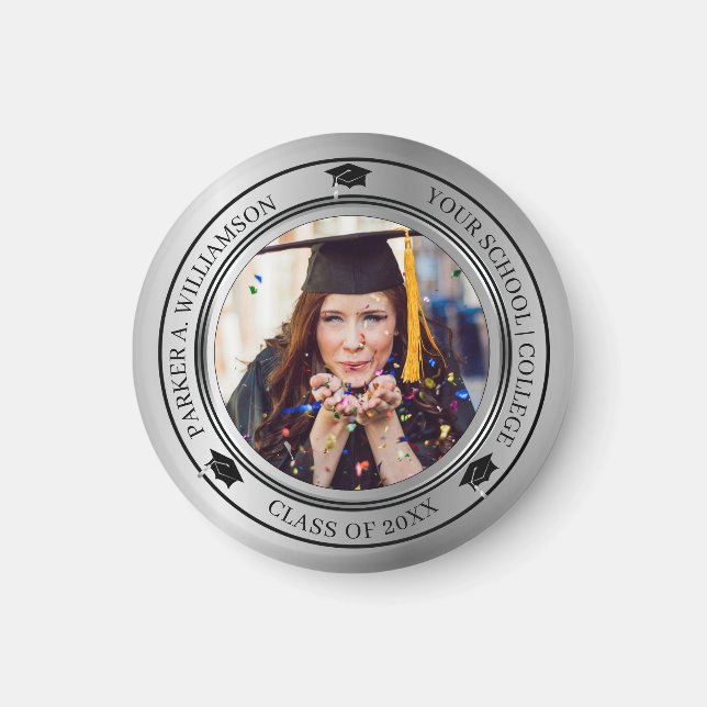 Abschluss Foto Silver Tone Grad Cap Jahr Magnet (Vorne)