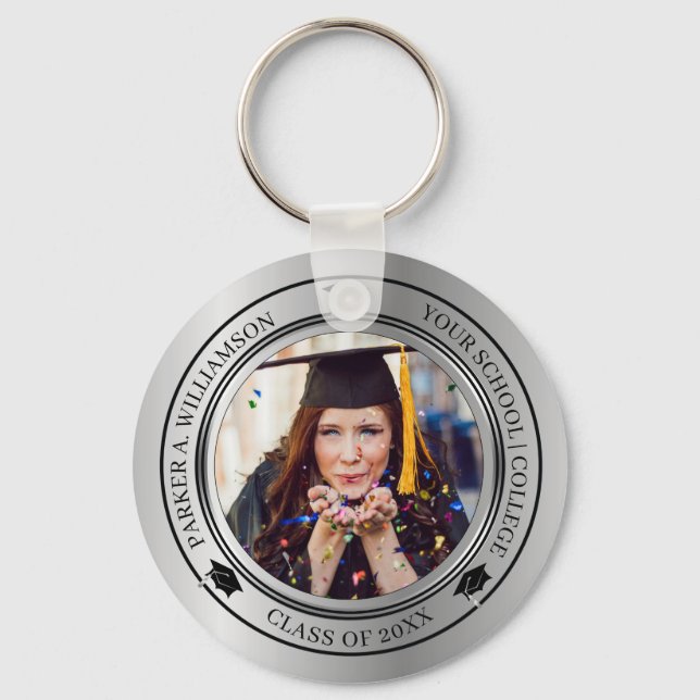 Abschluss Foto Silver Tone Grad Cap Jahr Schlüsselanhänger (Vorderseite)
