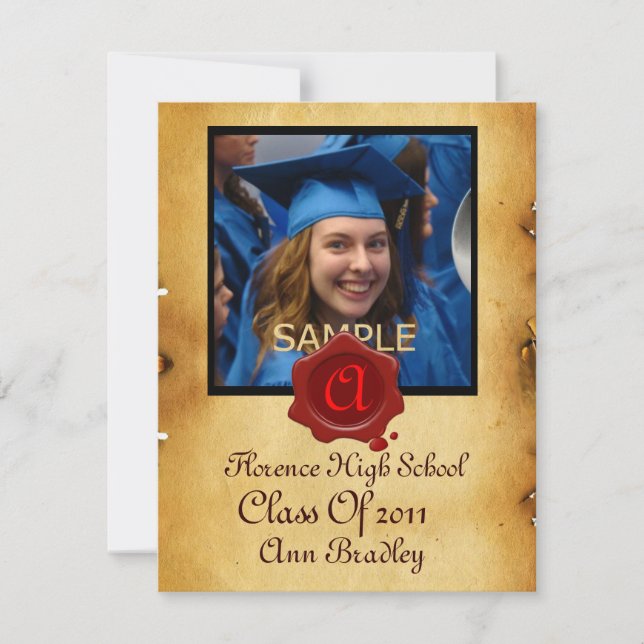 ABSCHLUSS FOTO TEMPLATE PARCHATE Red Wax Siegel Einladung (Vorderseite)