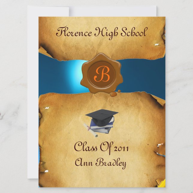 ABSCHLUSS FOTO TEMPLATE PARCHING Blue Wax Siegel Einladung (Vorderseite)