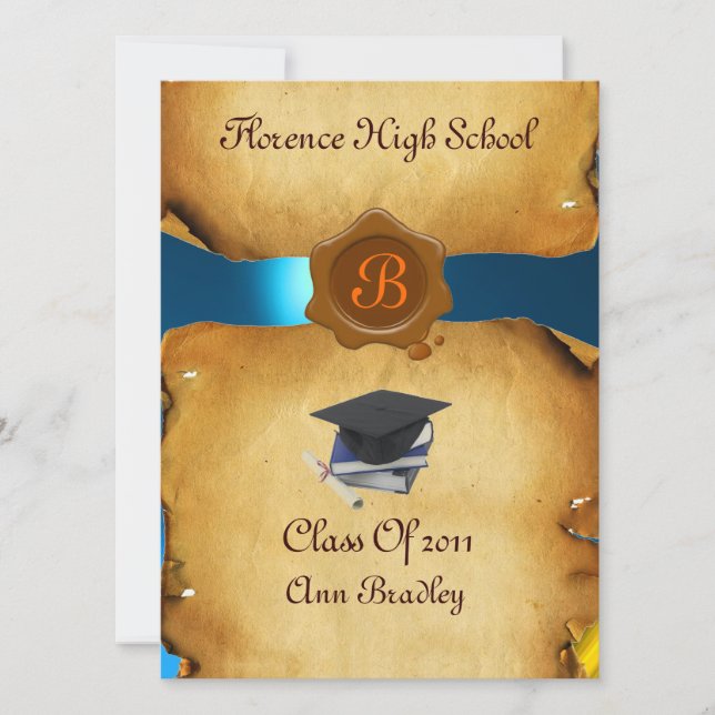 ABSCHLUSS FOTO TEMPLATE PARCHING Blue Wax Siegel Einladung (Vorderseite)