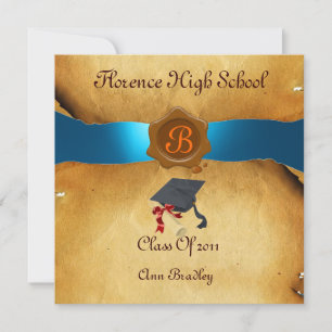 ABSCHLUSS FOTO TEMPLATE PARCHING Blue Wax Siegel Einladung