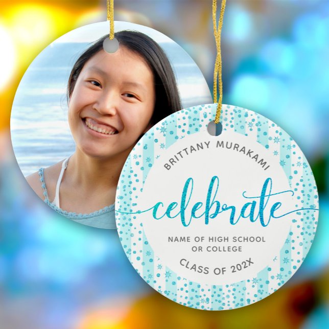 Abschluss Foto Türkisfarbener Glitzer Skript Keepa Keramik Ornament (Von Creator hochgeladen)