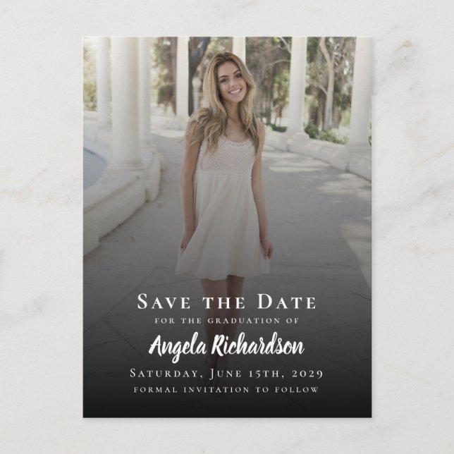 Abschluss Foto Typografie Save the Date Einladungspostkarte (Vorderseite)